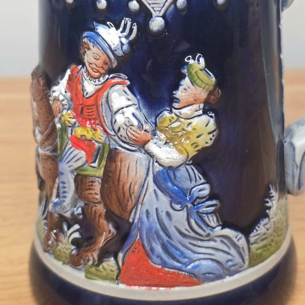 Vintage 60's King West Germany Lidded Beer Stein Hand Painted Ceramic Pewter Lid - Picture 2 of 15